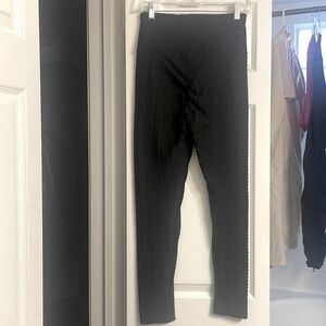 Black and Blue Honeycomb Knit Wide Band Leggings